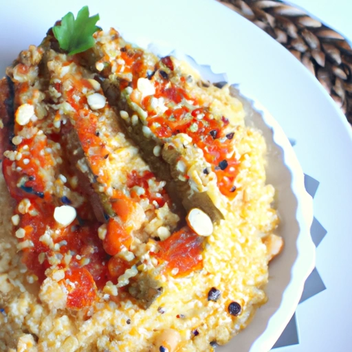 Baked couscous with chunky chilli vegetable sauce