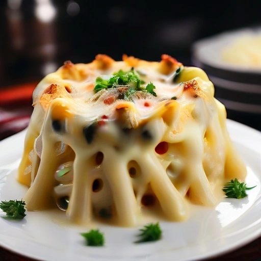 Baked Pasta in White Sauce with Meat Stuffing