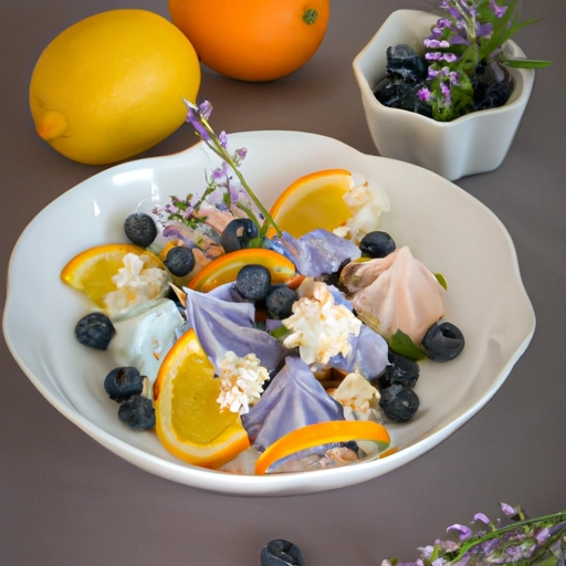 Blueberry And Orange Salad with Lavender Meringues