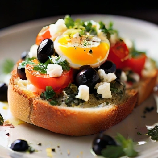 Bread topped with Tomato, Parsley and Feta