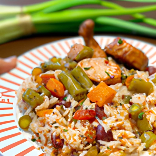 Kurczak Cajun z ryżem, warzywami i fasolą