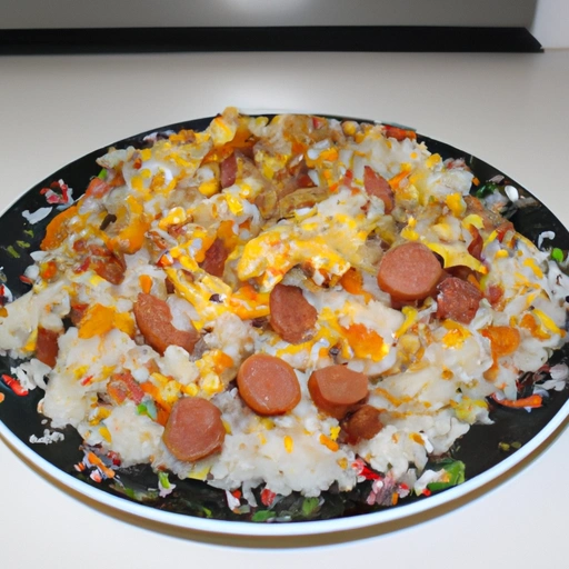 Calico Rice with Frankfurters
