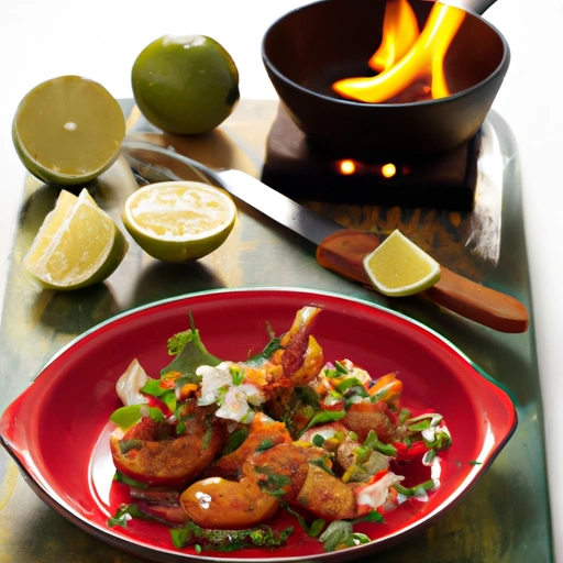 Caribbean Shrimp in Lime Sauce, Flambeed with Rum