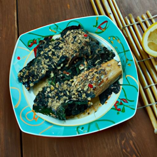 Catfish Roasted with Sesame Seeds, Basil, Garlic and Spinach