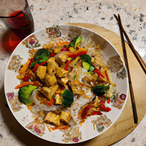 Makaron ryżowy z tofu i warzywami