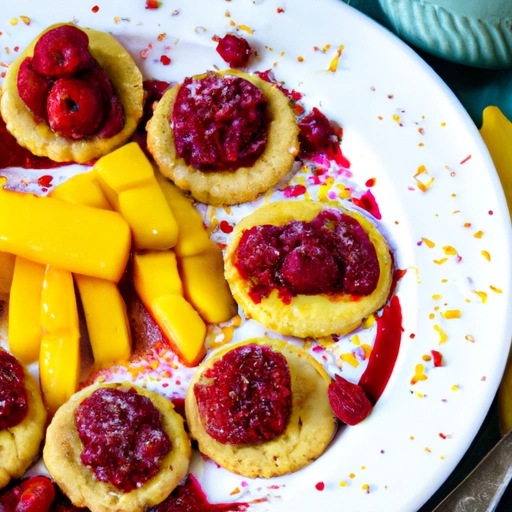 Champagne Mangos with Raspberry Coulis and Cardamom Shortbread