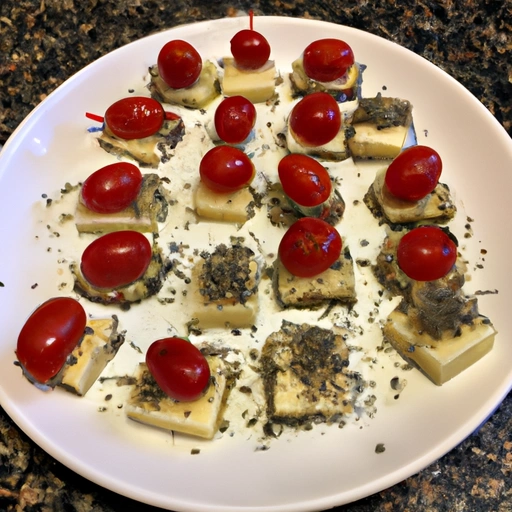 Przekąski z serem, anchois i pomidorkami koktajlowymi