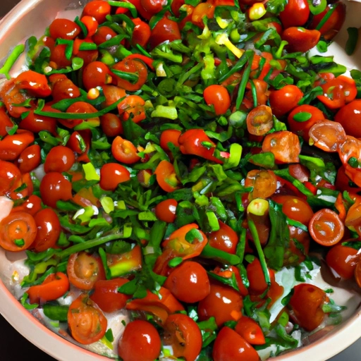 Pomidorki koktajlowe smażone z zielonymi cebulkami