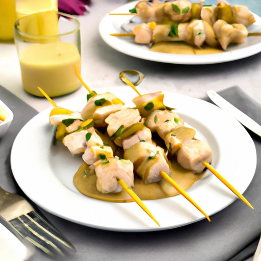 Chicken and Fruit Kabobs with Mustard-Leek Sauce