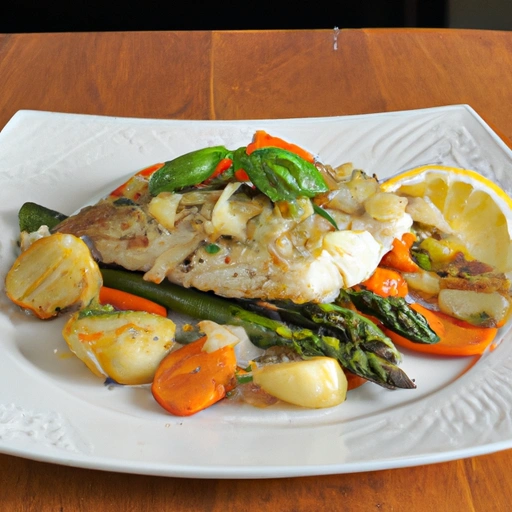 Chilean Sea Bass with Garlic, Basil and Vegetables