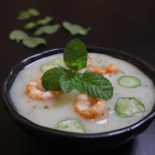 Chilled Cucumber and Yoghurt Soup with Prawns