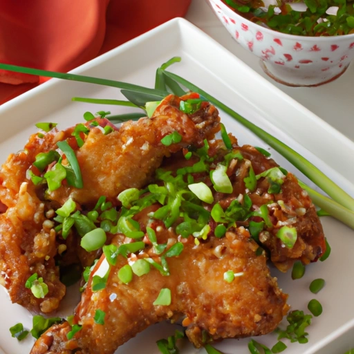 Chińsko smakujący smażony kurczak z sosem z zielonej cebuli i imbiru