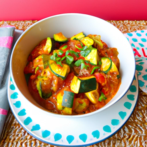 Kremowy Curry z Grubymi Plastrami Cukinii i Pomidorów