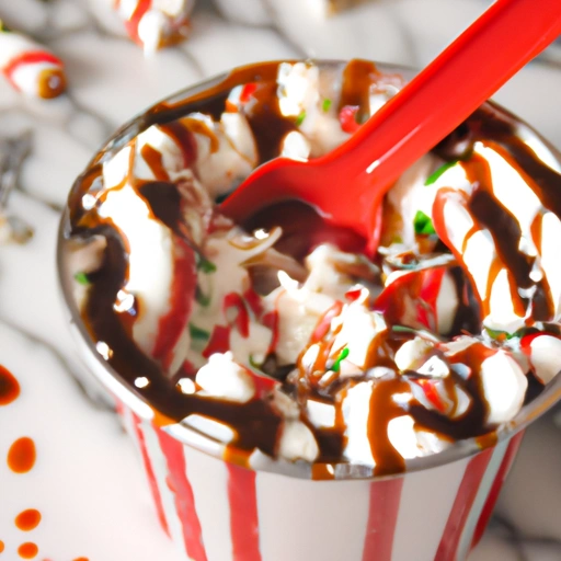 Cracked Candy Cane Frozen Treat with Hot Fudge Sauce