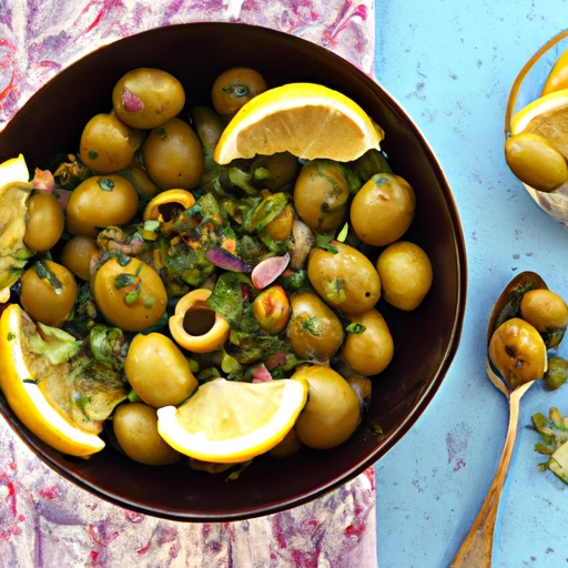 Cracked Green Olives with Herbs and Preserved Lemon