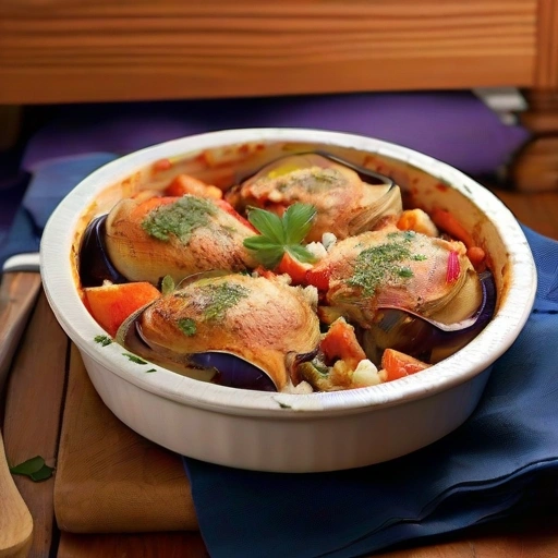 Eggplant and Chicken Thighs Casserole
