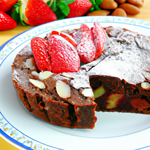 French Chocolate Almond Cake with Strawberries