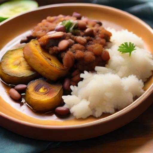 Fried Mashed Plantains with Stewed Beans