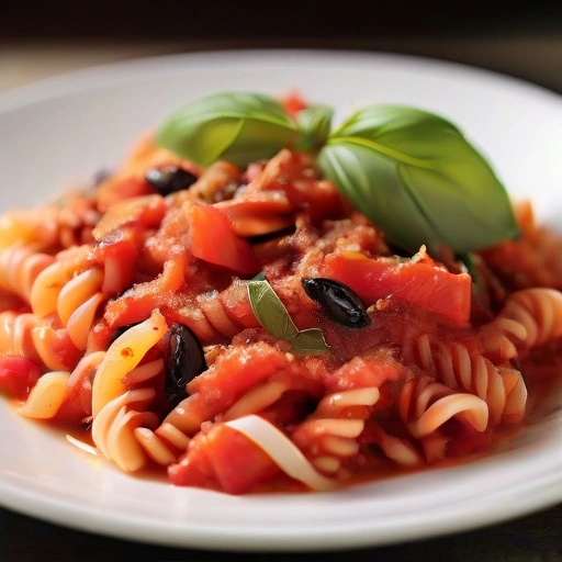 Fusilli with Fresh Tomato and Olive Sauce