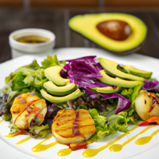 Grilled Avocado and Scallop Salad with Honey-Lemon Garlic Dressing
