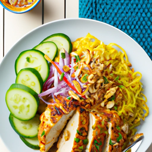 Grilled Curried Chicken Cutlets over Asian Rice-Noodle Salad