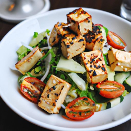 Grilled Tofu Salad with Ginger Miso Dressing