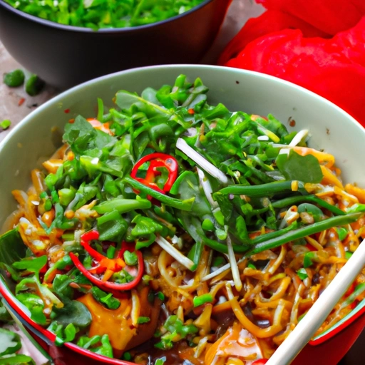 Hot and Spicy Noodles with Pea Shoots