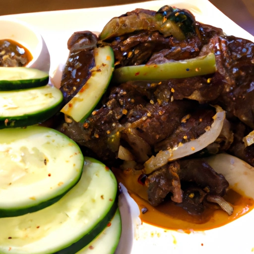 Koreańskie BBQ z jagnięciną i kiszonym ogórkiem