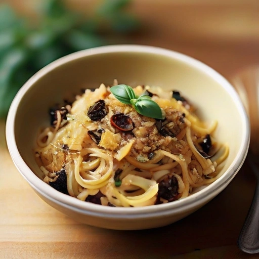 Linguini with Raisins, Pine Nuts and Bread Crumbs