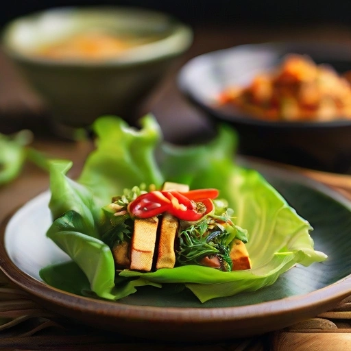 Marynowane sałatki z tofu w liściach sałaty