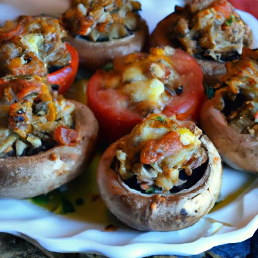 Mushrooms stuffed with Tomatoes and Olives