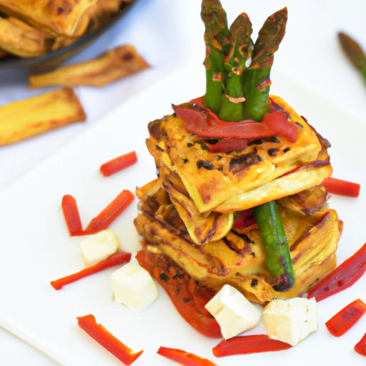 Napoleons with Red Peppers, Asparagus, Feta and Red Pepper Sauce