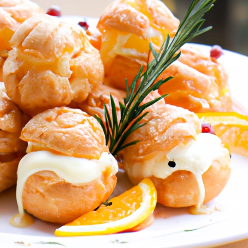 Orange Cream Puffs with Sauce and Fruits