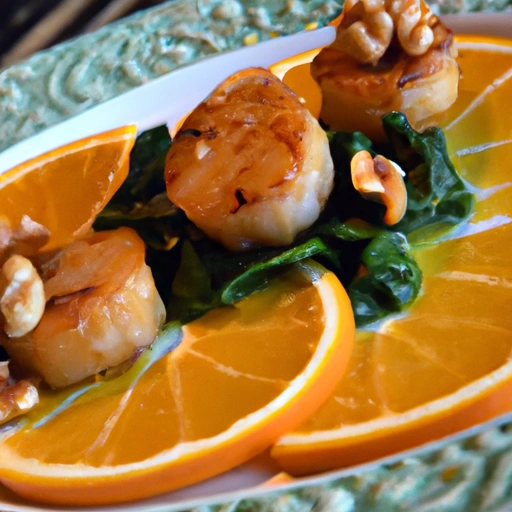 Orange Scallops with Spinach and Walnuts