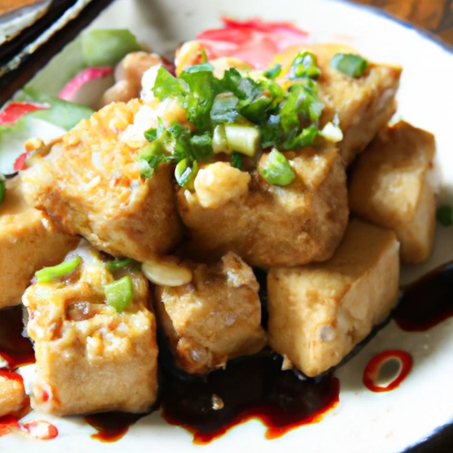 Smażony na patelni tofu z orientalnym sosem czosnkowym