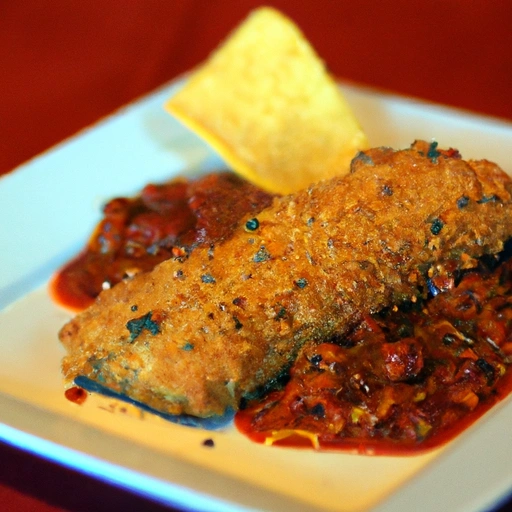 Panko and Chile-dusted Catfish with Tomato Chutney and Lemon Sauce