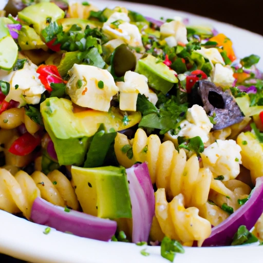 Pasta Salad with Avocado, Bell Pepper and Feta Cheese