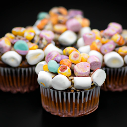 Pebbles Cereal Cupcakes with Frosting and Marshmallows