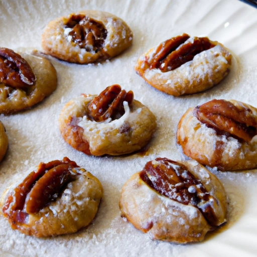 Pecan Caramel Thumbprints Cookies with Powdered Sugar