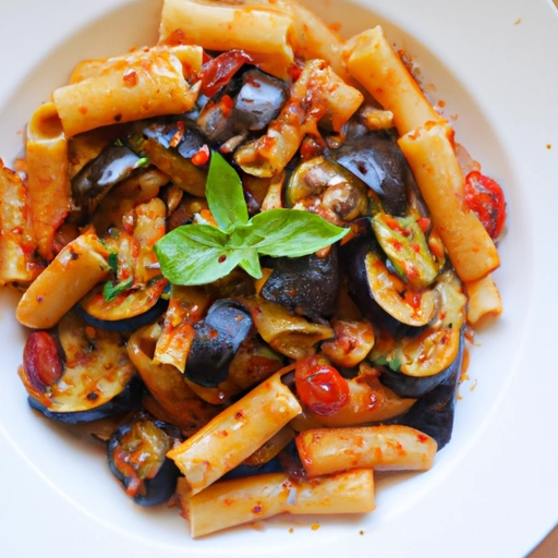 Penne with Eggplant, Olives and Feta