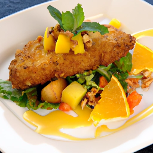Potato Pecan-crusted Catfish with Ginger Orange Dressed Salad