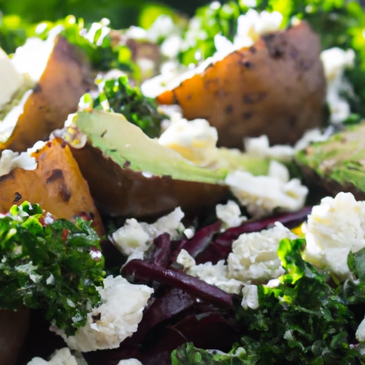 Red Potatoes with Kale, Avocado and Feta