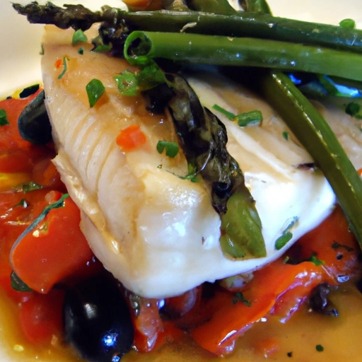 Roasted Chilean Sea Bass with Seared Tomatoes and Leeks