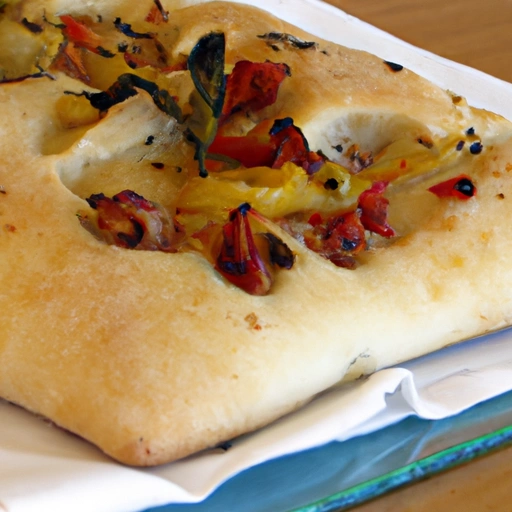 Sage Focaccia with Pepper, Onion and Pancetta Topping