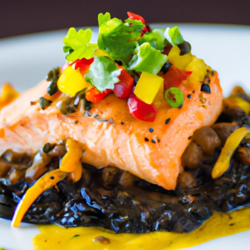 Salmon with Black Beans and Mango Mustard Sauce