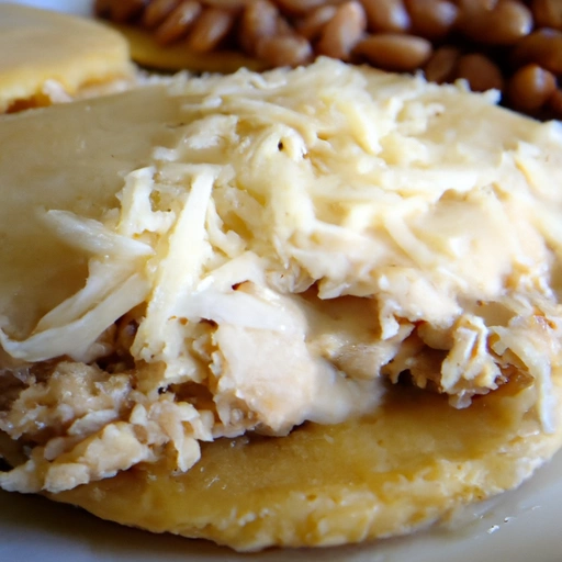Salwadorskie białe placki kukurydziane z wieprzowiną, fasolą, serem