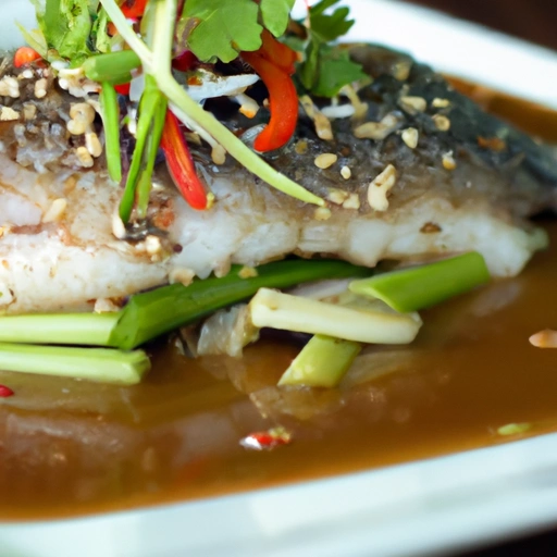 Steamed Sea Bass Fillet with Ginger, Garlic and Sesame-Soy Sauce
