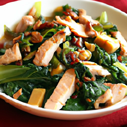 Stir Fried Greens with Chicken and Pecans