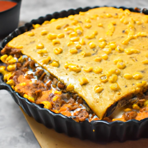Tamale Pie with Beef, Corn, Olives and Salsa