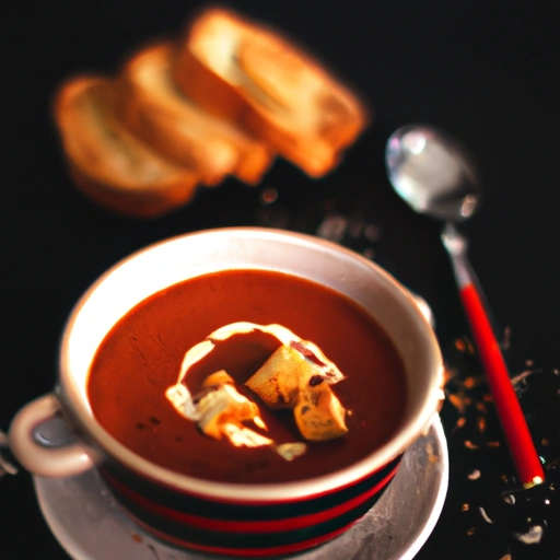 Tomato cream soup with croutons.